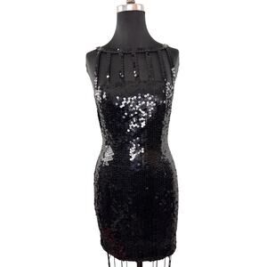 VTG Niteline Black Bodycon Dress Sequin Back Zip Casual Party/Cocktail Size 10